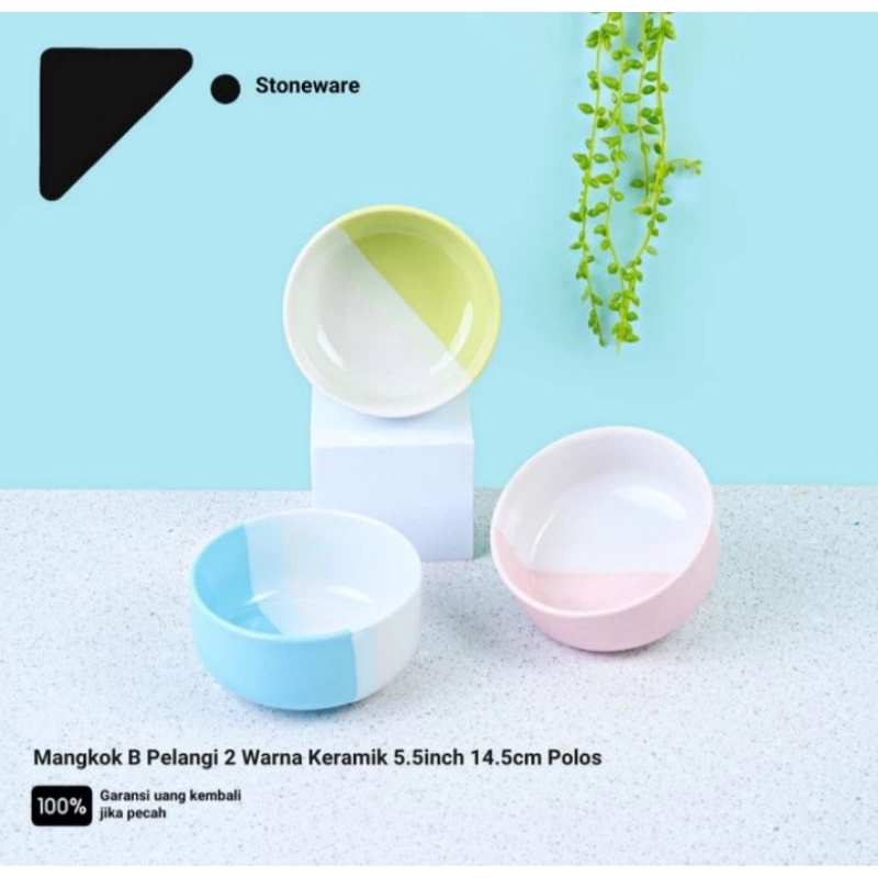 Mangkok keramik pelangi 2 warna stoneware