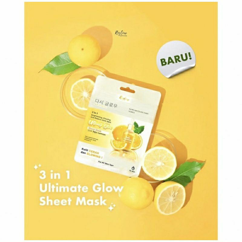 Sheet Mask Reglow Skincare dr Shindy 3in1 Ultimate Glow With Jeju Lemon Masker Wajah Glowing