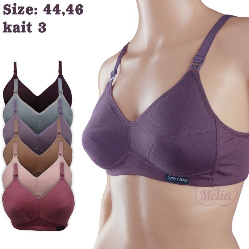1 lusin sport bra jumbo kait 3 tanpa kawat tanpa busa big size termurah | bh sport bahan katun cup besar size 44, 46