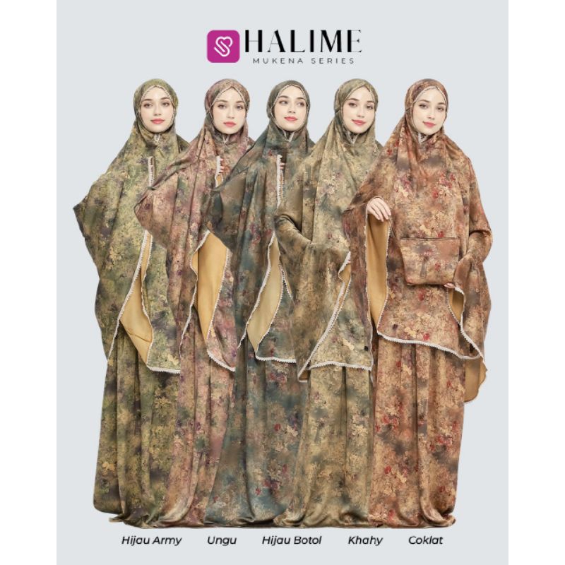 UKHTI MUNIRA - Mukena Halime series premium kombinasi renda bahan satin silk herm3s brown yang sanga