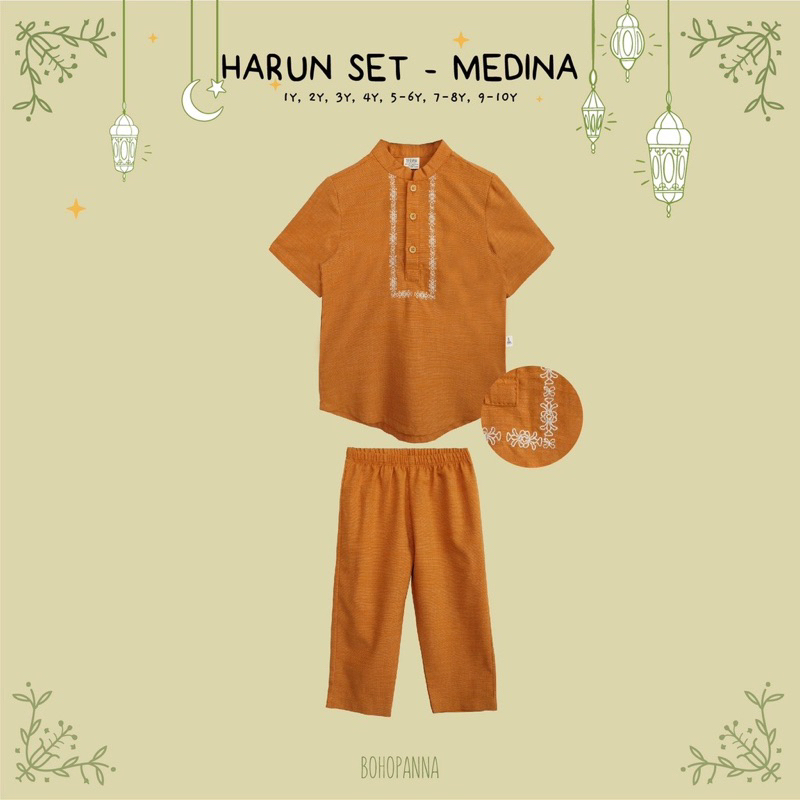 HARUN SET - BOHOPANNA - Baju Lebaran - Set Haru raya - Baju Koko Muslim Anak Laki-Laki Usia 1-10 Tahun