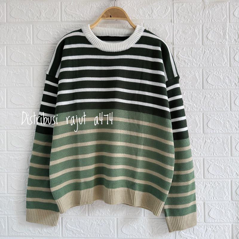 TITI STRIP SWEATER RAJUT KERAH BULAT PREMIUM