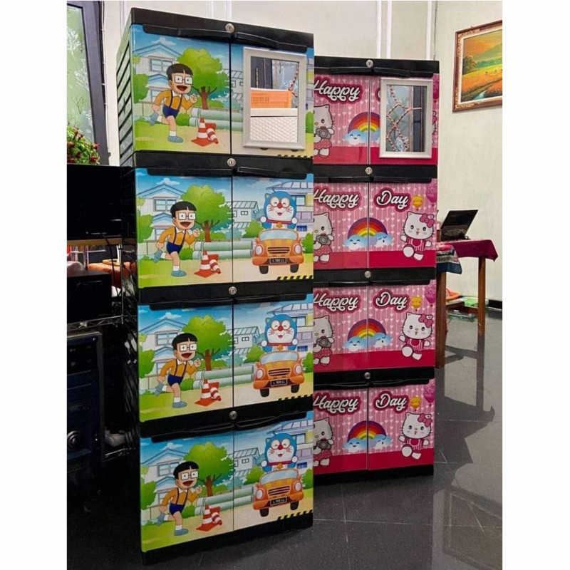 Lemari Pakaian Plastik Ind Diva Karakter Susun 4 Kaca