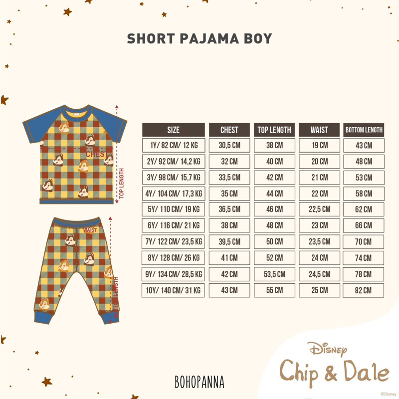 Bohopanna Short Pajama 1-10thn / Piyama Anak