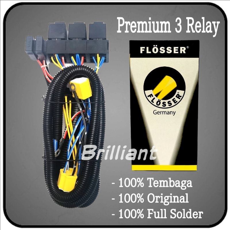 Kabel Set Relay Lampu Mobil - FLOSSER Original - 4 Relay for 2 Lampu H4 - Best Relay Set