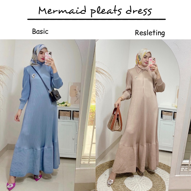 Mermaid pleats dress / longdress plisket resleting depan / dress busui / dress ibu menyusui