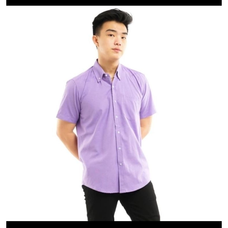 Kemeja Pria Ungu Lavender Lengan Pendek Polos Cowok Simpel Baju Seragam Semi Formal Best Seller