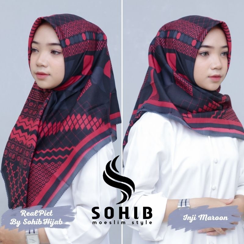 VOAL MOTIF segi empat hijab voal motif terbaru DENNAY KW PREMIUM murah harga grosir tepian laser cut rapit bahan premiun inji merah