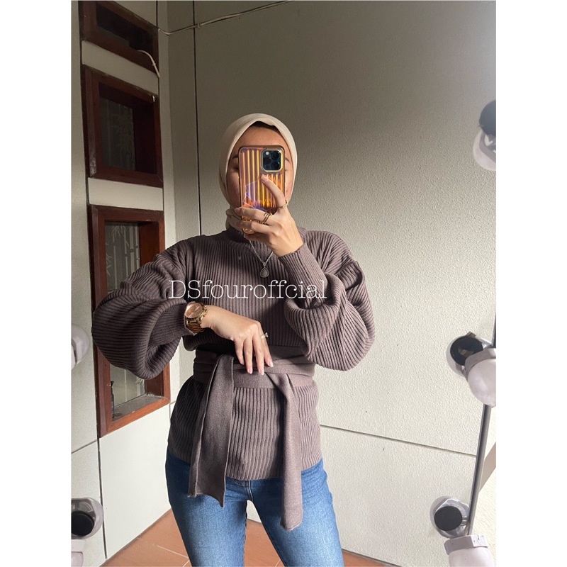 Salza blouse rajut premium / atasan rajut premium+belt