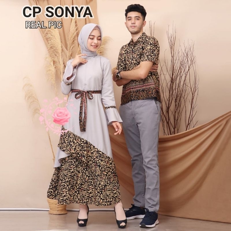 GAMIS PASANGAN SONYA KOMBINASI BATIK /GAMIS PLUS KEMEJA 1 SET /COUPLE GAMIS