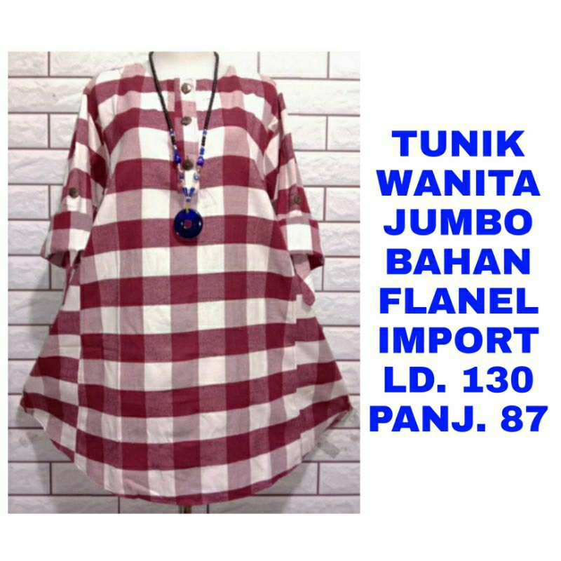 WK TUNIK KOTAK WANITA JUMBO LD. 130 BAJU ATASAN BLOUSE MUSLIM LEBARAN IDUL FITRI