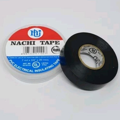 Nachi Tape Isolasi Listrik Lakban Plaster Hitam 3/4&quot; × 20 yard Grosir NACHI