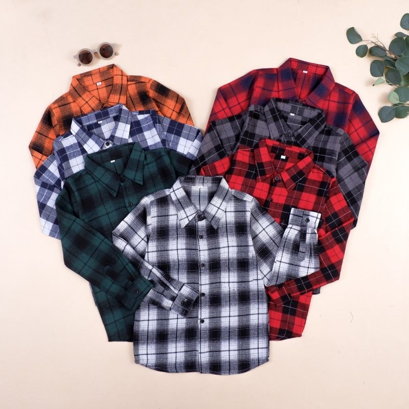 Kemeja Flanel Anak Cowok 2-4/5Tahun lengan panjang dan pendek