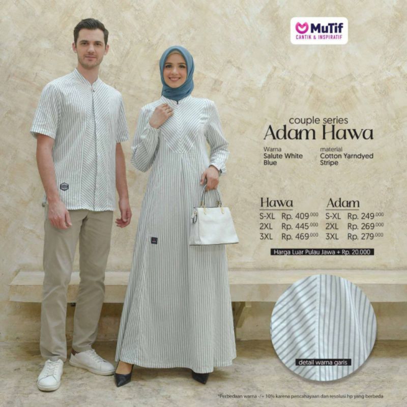 Mutif Couple Series Adam Hawa Salute White Blue Koko Adam Gamis Hawa