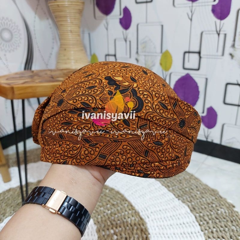 Blangkon Solo Jarik / Bahan Premium - Motif Sido Mukti Coklat