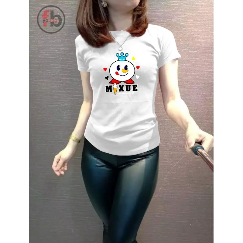 kaos wanita mixue ice cream lengan pendek