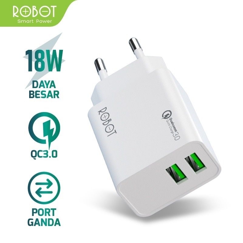 Robot Adaptor Charger RT-F3 Batok Charger Dual USB Fast Charging 18W Quick Charger Qualcomm QC3.0  Garansi Original Resmi