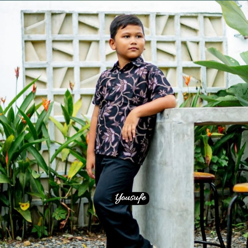 Baju Batik Anak Lengan Pendek Seragam Keluarga Couple Halus Katun Motif Banyak Umur 2 sampai 7 tahun Mahkota Dusty01