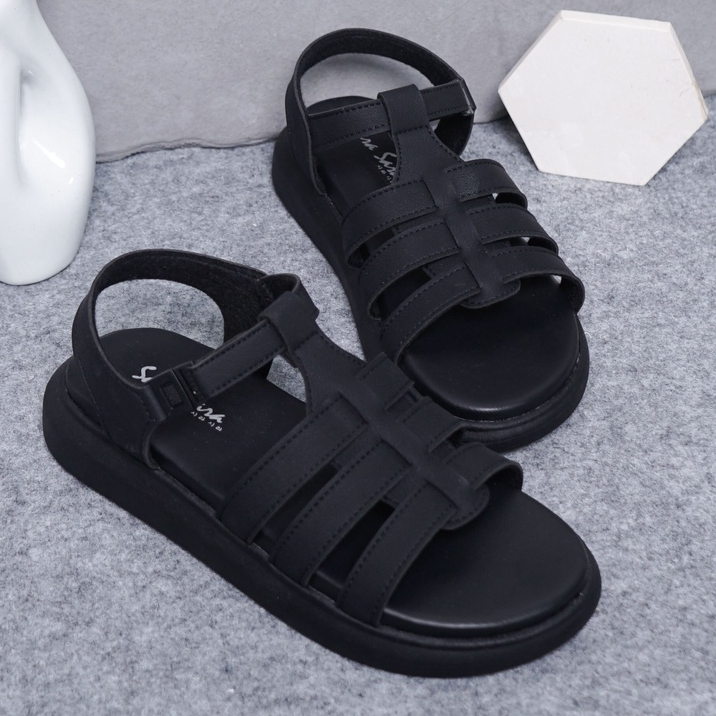 SARASARA YUK - TIFFANY Sepatu Sandal Wanita Silang Size 36 - 40 Sendal Wedges Model dua Tali Strap Belakang Hak Tinggi Sole 3 4 5 cm Bellezza Sara Cewek 37 38 39 40 Warna Black Hitam Bellezza Kekinian Premium Terbaru Shoes Ori Original Mall Official Store