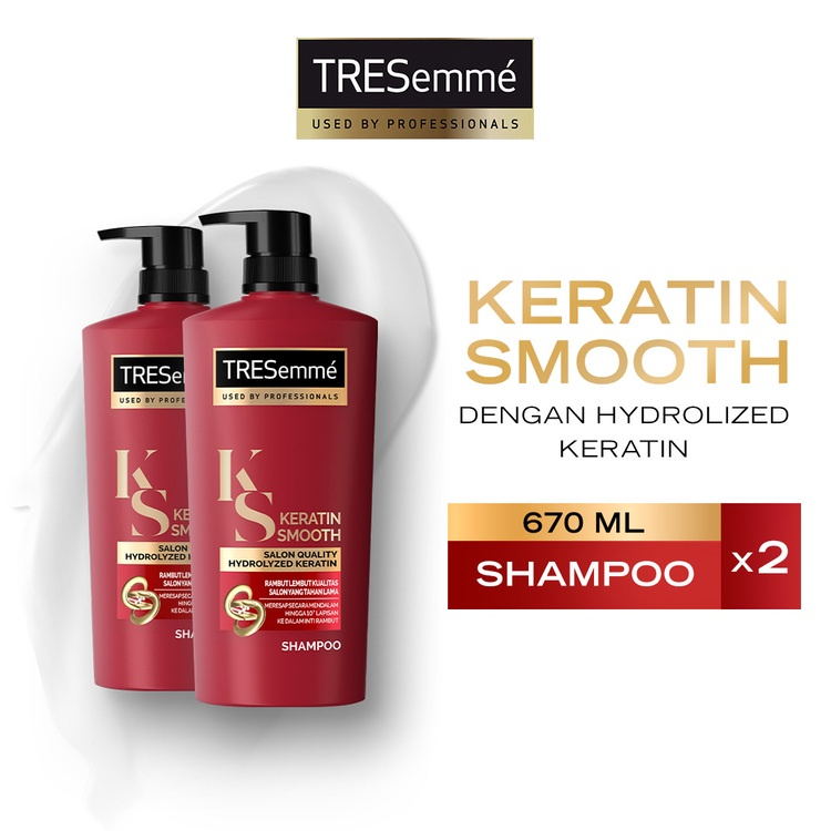 TRESEMME SHAMPOO KERATIN SMOOTH Rambut Lembut 48 Jam* with Hydrolyzed Keratin 670ML x2