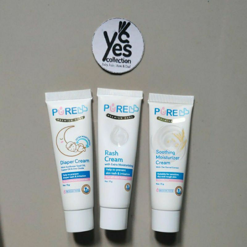 Pure Baby Premium Care Paket isi 3 PureBB Diaper Rash Soothing Moisturizer Cream 15g Pure Kids Untuk Kulit Bayi Baru Lahir Ruam Popok iritasi skin Newborn