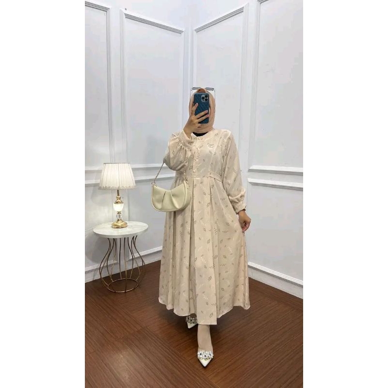 MIDI dress crinkle motif bunga/gamis lebaran terbaru/gamis crinkle yoryu