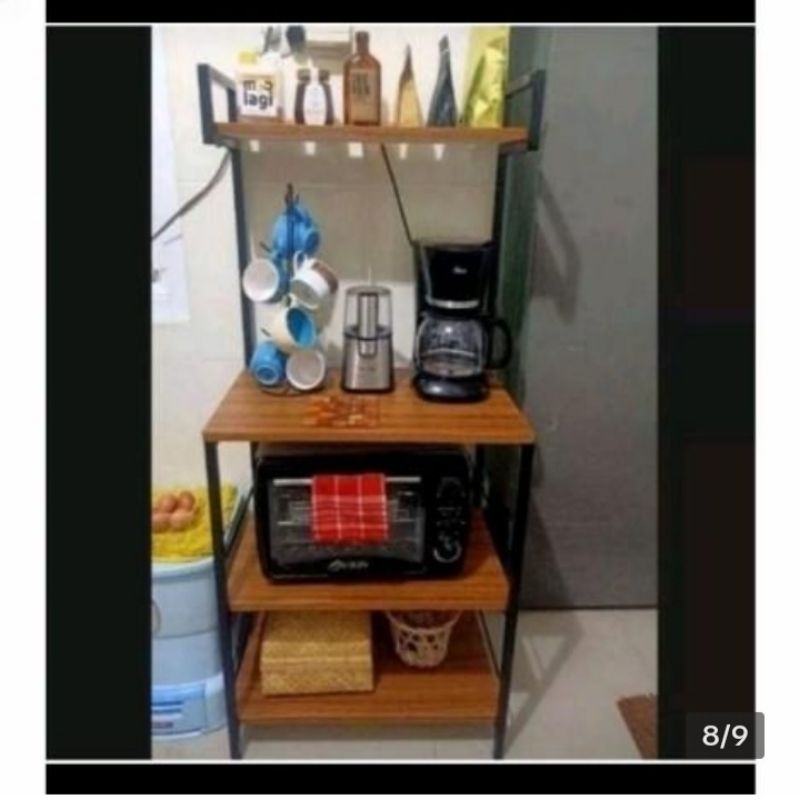 RAK SERBAGUNA DAPUR 4 SUSUN UNTUK PIRING GELAS MICROWAVE OVEN MAGICCOM DISPENSER TEMPAT MEJA MAKAN P