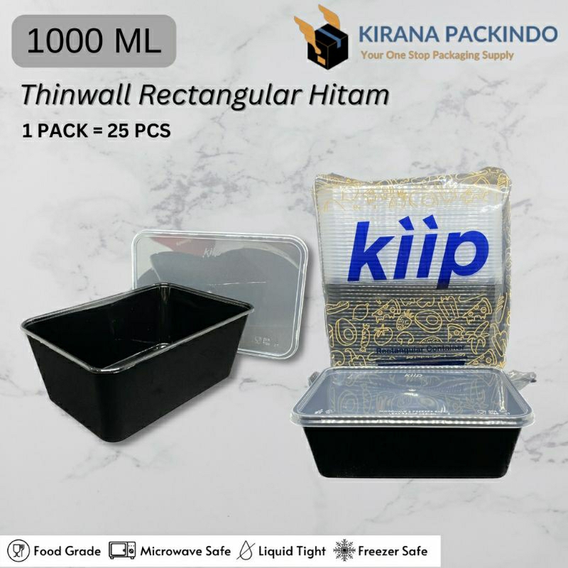 kiip thinwall food container kotak hitam 1000ml