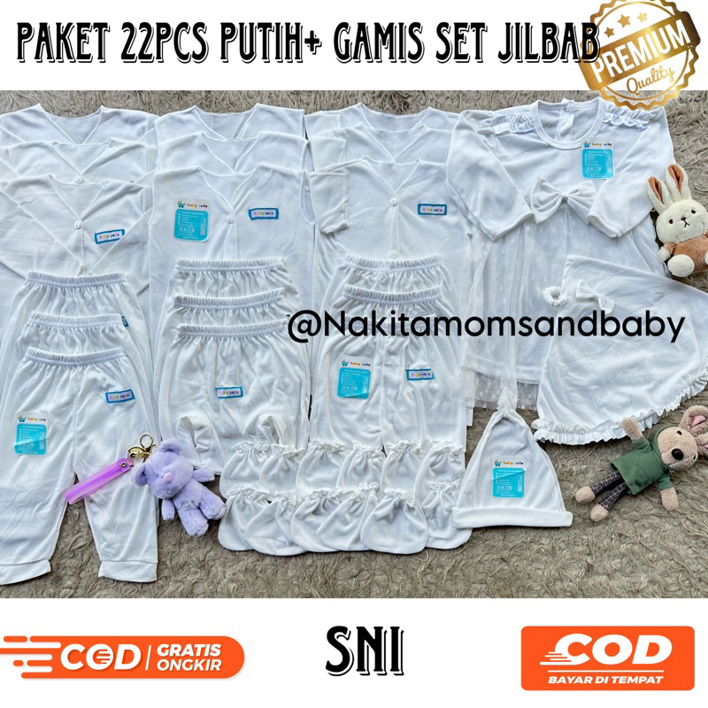 22pcs Paket Hemat Perlengkapan Baju Bayi Baru Lahir / Newborn Celana bayi Kado Putih SNI Promo 8.8