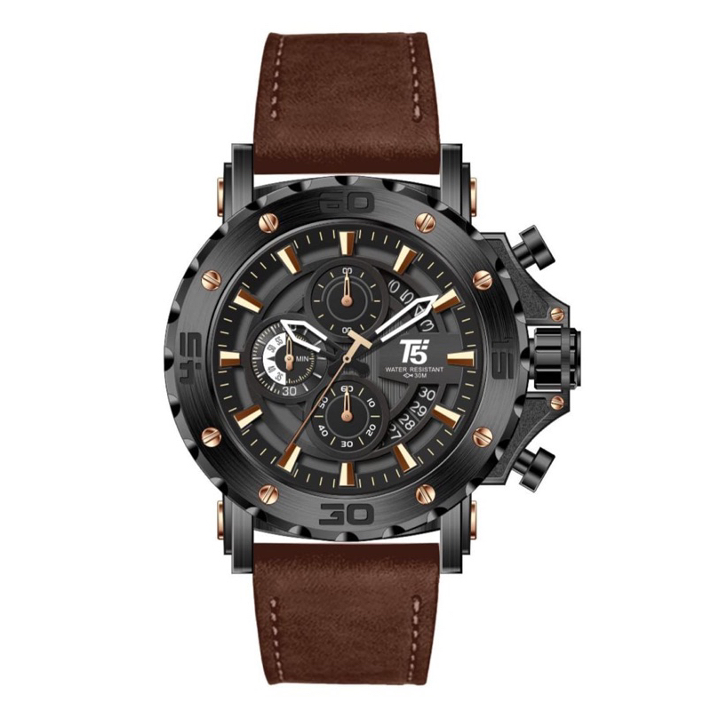 Jam Tangan Pria T5 H 3641G Original Chronograph Leather Strap Include Box T5 Exclusive