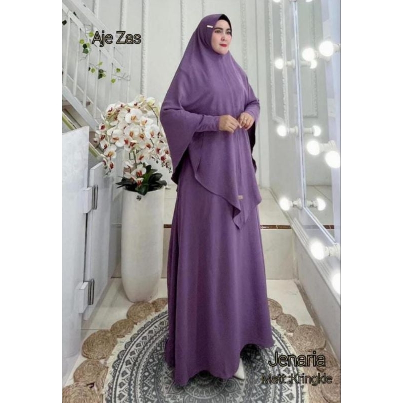Gamis set hijab / gamis crinkle Jenaria / gamis syar'i / gamis aje zas / gamis cringkel
