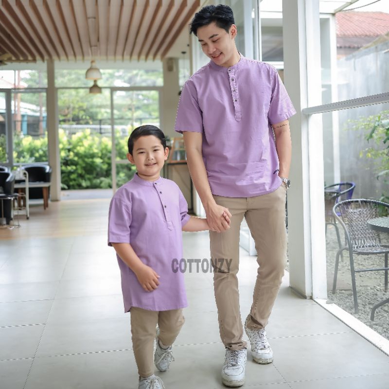 Kemeja Koko Ayah dan Anak Laki Laki Warna Lilac Size Lengkap Anak Remaja Dewasa Jumbo