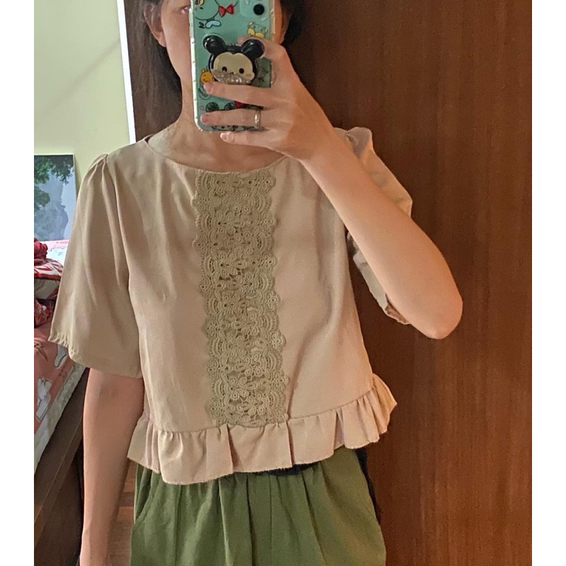 188 atasan crop coklat/blouse crop coklat/blus crop milo