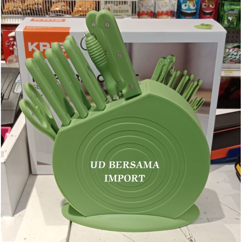 KRIS Set 11pcs Pisau Dapur/Knife Block - Green