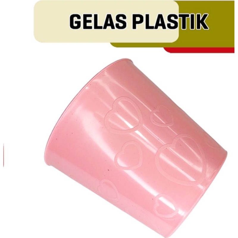 GELAS PLASTIK TEMPAT AIR MINUM KOPI TEH MANIS MOTIF LOVE DIAMETER 7,5 CM BPA FREE