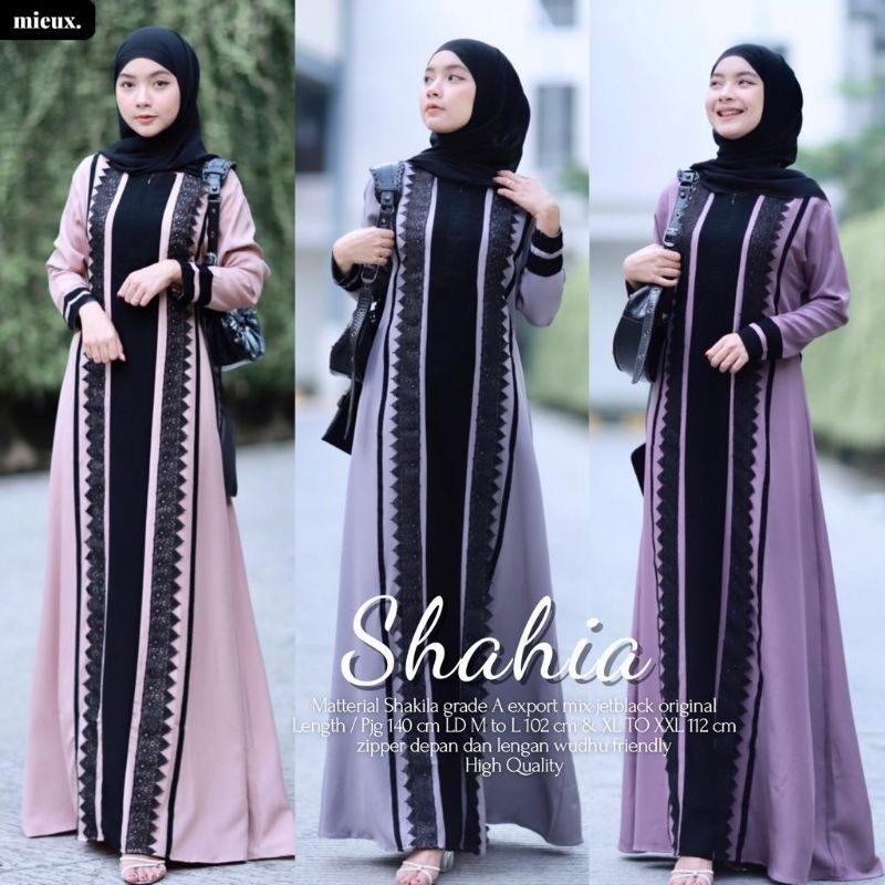 Dress Shahia Terbaru Ori Mieux Bahan Rainbow Twill mix Jetblack Renda Maroko Ld 102&104