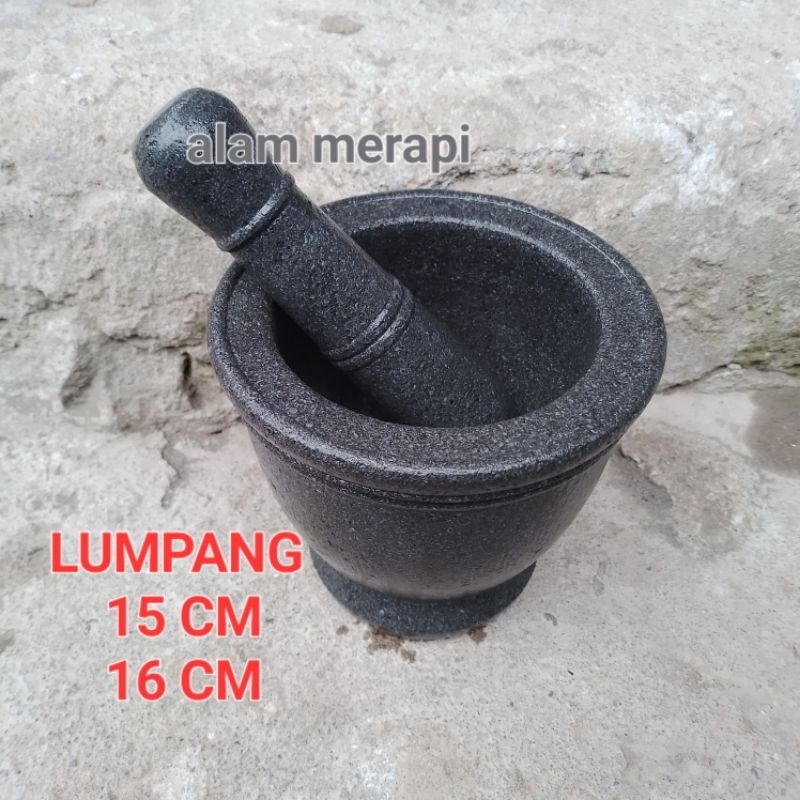 lumpang batu asli 15-16 cm set alu rendom, batu lumpang lesung batu asli tumbug  tumbugkan batu