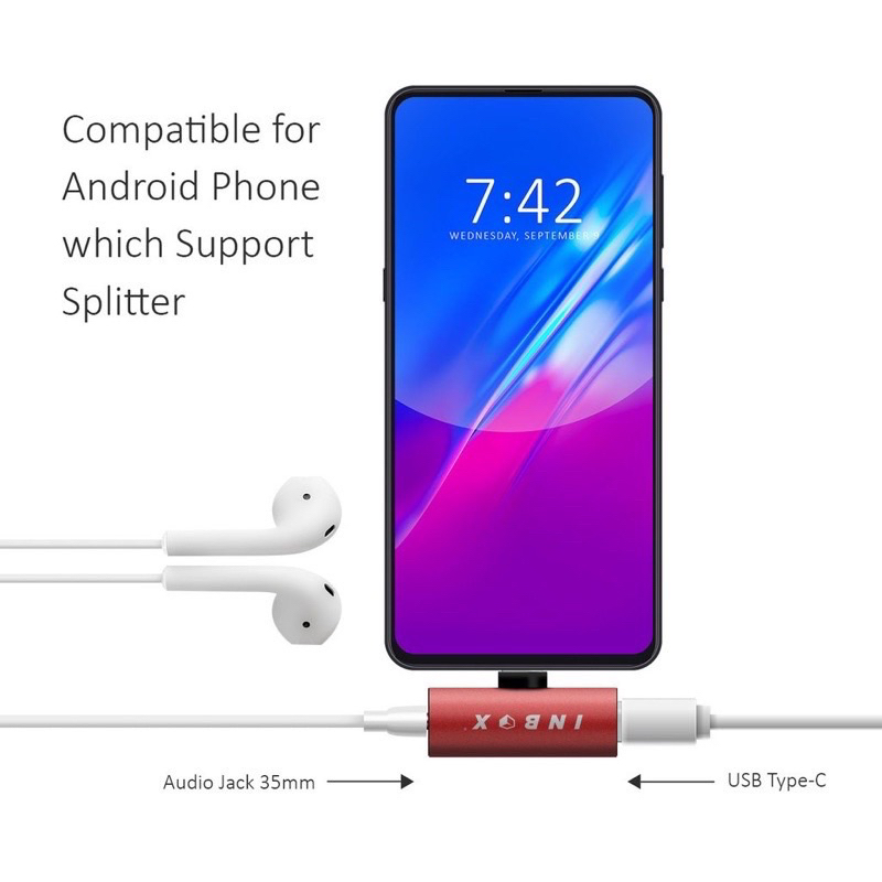 Splitter Type C Adapter Converter 2in1 Sambungan Headset 3.5mm to Type C original by In-Box