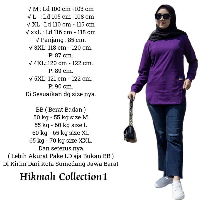 OVAL 010√ JUMBO KAOS WANITA MODEL OVAL Tangan Panjang PAKAI RIB BAHAN KATUN KOMBET 20S MERK DEEFAS