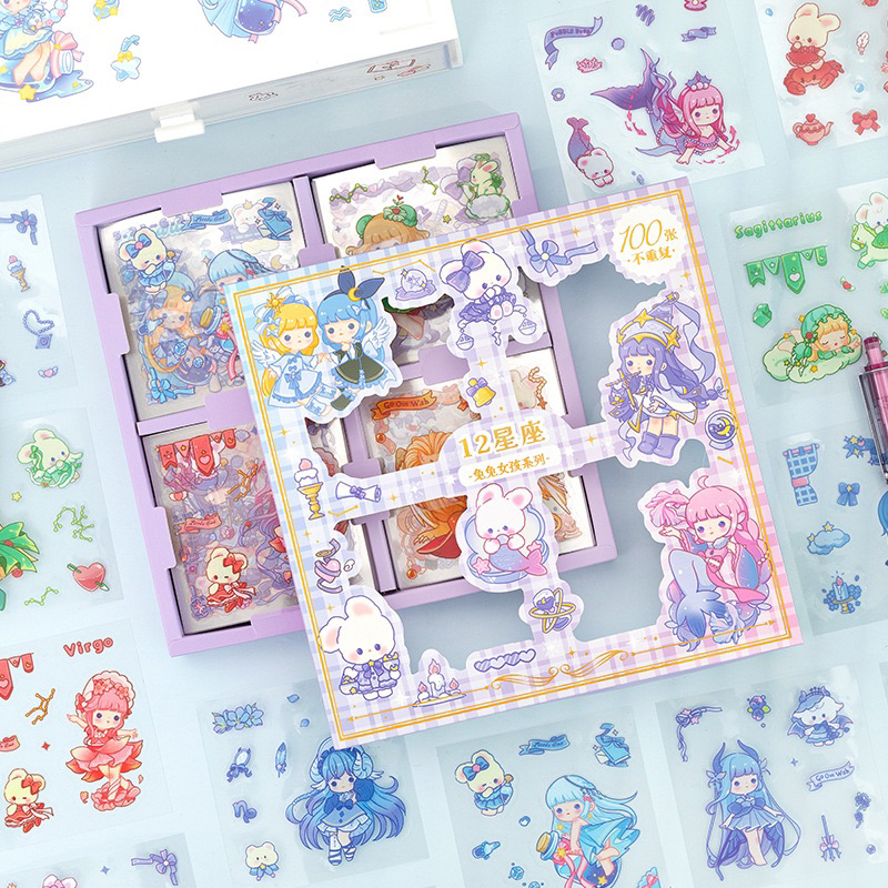 

100 Lembar Sticker Box PVC ZODIAC SIGN Baru Viral Sticker Anak Lucu Cantik Grosir