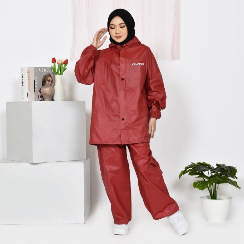 Jas Hujan Raincoat Mantol mantel Jas ujan Pria Wanita Dewasa Bahan lentur tebal karet Anti rembes merk KANZEIN setelan jaket celana