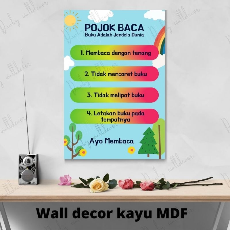 BISA COD HIASAN DINDING POJOK BACA / HIASAN DINDING PERPUSTAKAAN / POSTER MDF TEMA POJOK BACA
