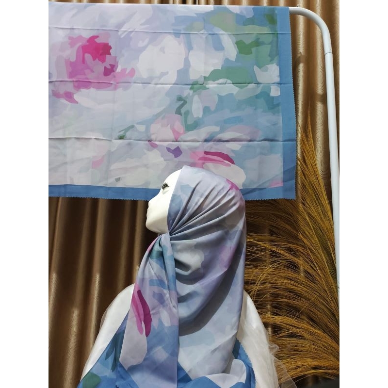 Hijab Segi 4 Motif Abstrak Terbaru Denay KW Laser Cut Printing_Abu SMA