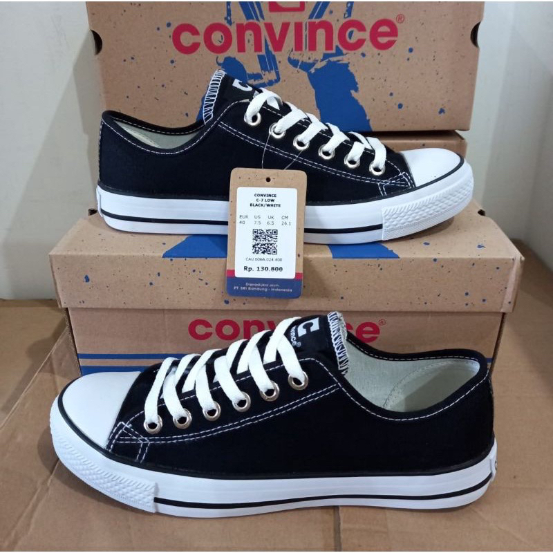 Sepatu Convince Low Black White - Sepatu Sneaker Canvas Convince Sepatu Sekolah & Kerja