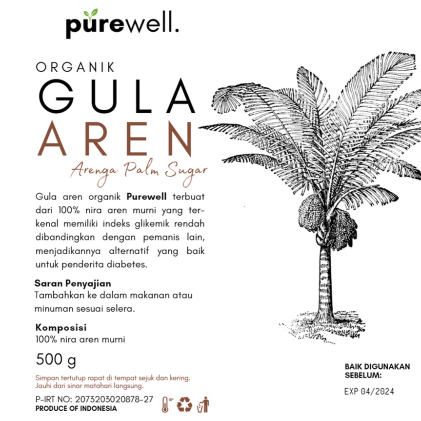 Purewell Gula Aren Semut Bubuk Organik Premium / Organic Arenga Fine Palm Sugar 500gr