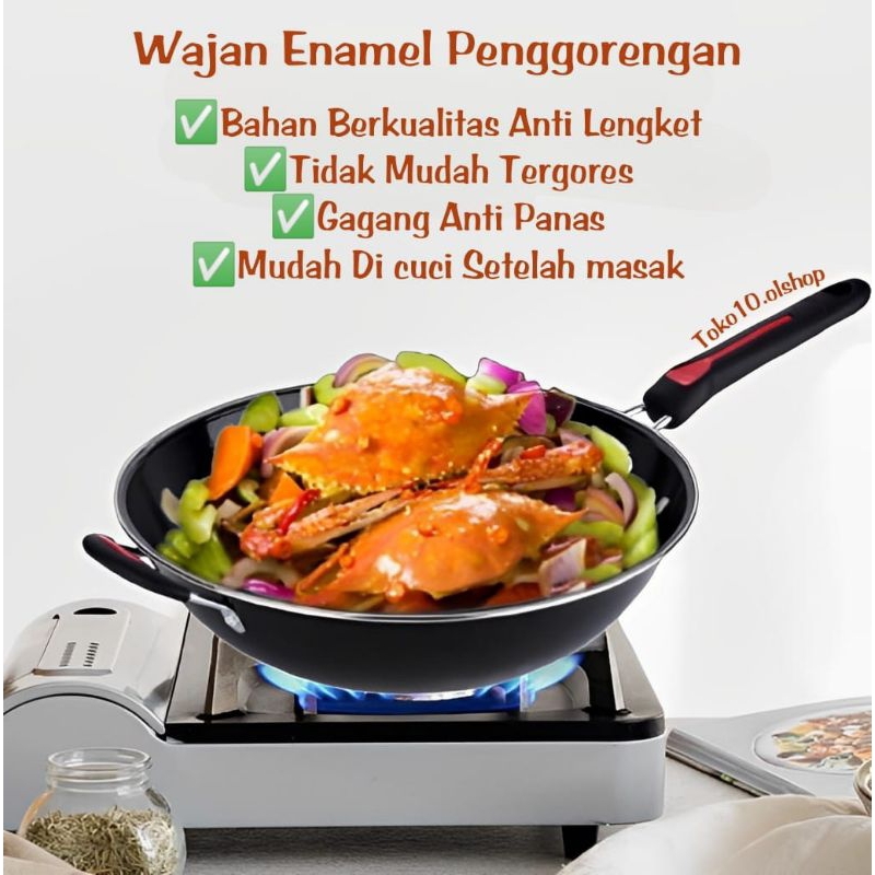 WAJAN ENAMEL ANTI LENGKET Multifungsi Ukuran 32Cm[Wajan Kuping - Teflon Anti Lengket]⭐Toko10.olshop⭐