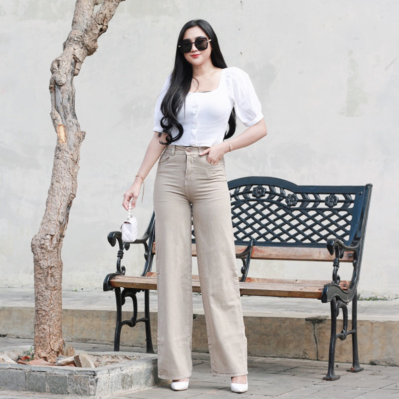 CLEYA LOOSE PANTS JEANS CULLOTE/ kulot highwaist loose jeans korean modist