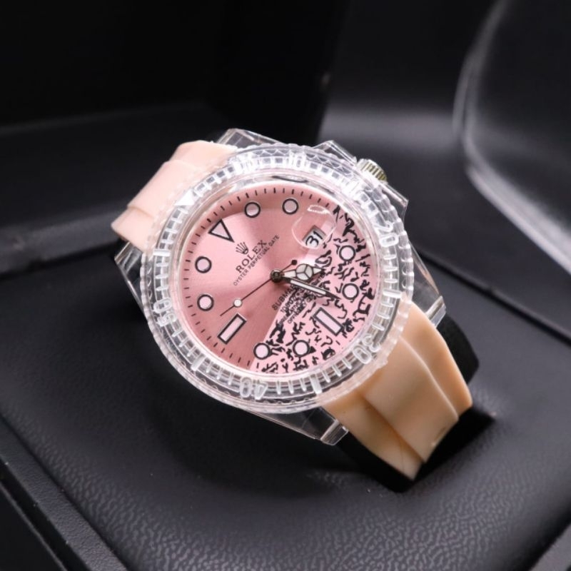 JAM TANGAN CEWEK SPORTY ROLEX RUBBER /Jam Tangan Fhasion Wanita Tanggal Aktif TERMURAH