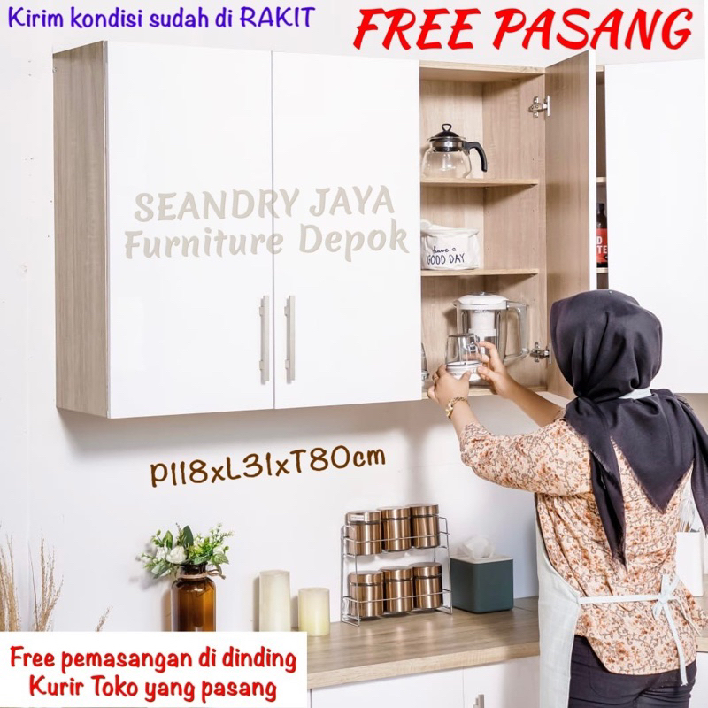 Kichen set atas putih Pintu HPL/partikel board/lemari sayur/dapur/piring/makanan/buku/serba guna/SEA