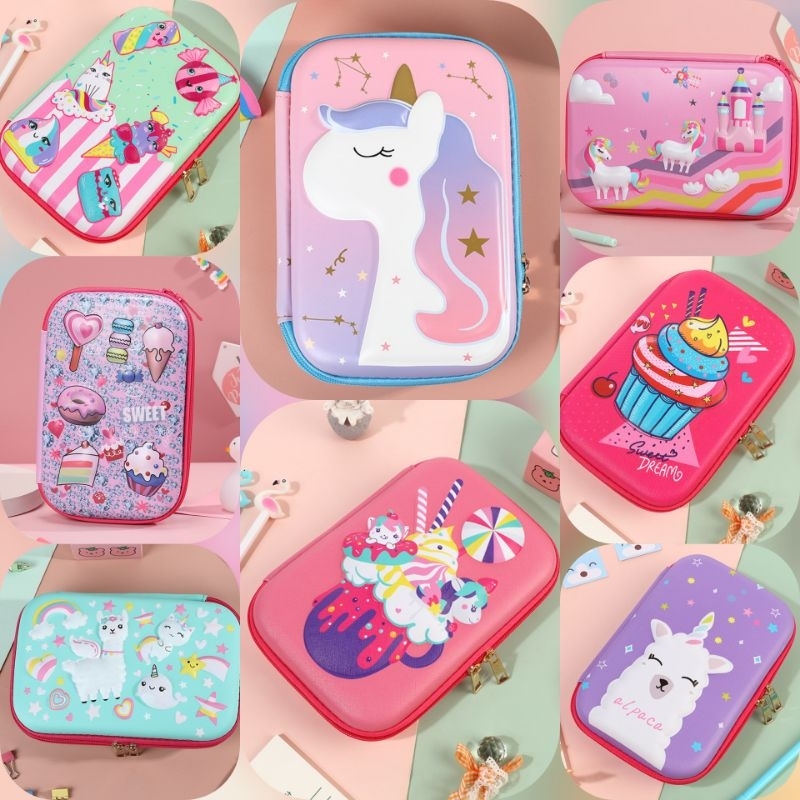

Tempat Kotak Pensil besar 3D bahan EVA Timbul anak perempuan laki laki motif kartun unicorn robot cake Planet Hiu Pinguin dinosaurus